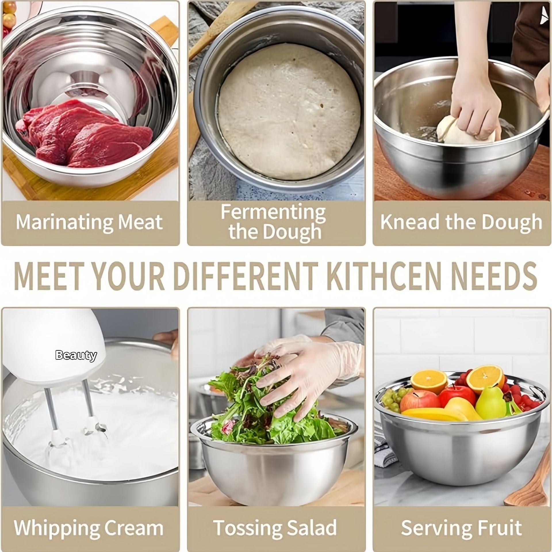 Baking Tools Egg Beater Bowl Salad Bowl Cooking Bowl Set With Lid